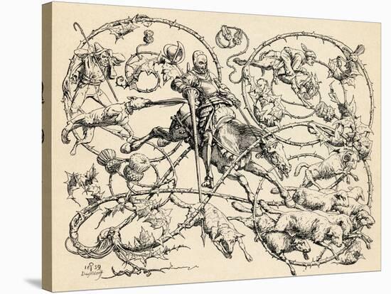Don Quixote Fighting the Herd of Sheep, Mistaking Them for Two Armies, 1839, from 'The Garden…-German School-Stretched Canvas