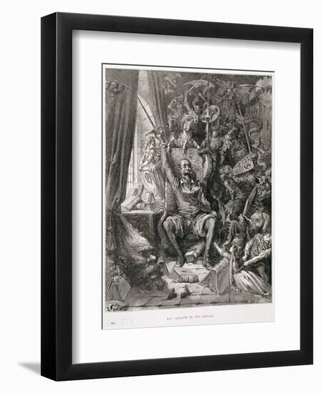 Don Quixote in His Library, Engraved by Heliodore Joseph Pisan (1822-90) C.1868-Gustave Doré-Framed Premium Giclee Print