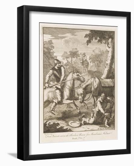 Don Quixote Seizes the Barber's Bason for the Mambrino's Helmet-William Hogarth-Framed Art Print