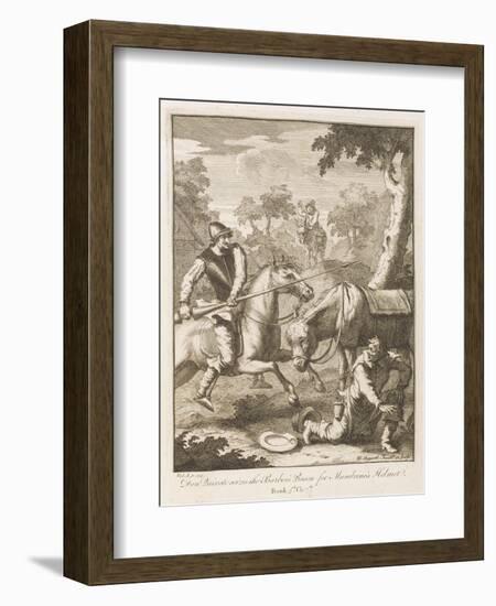 Don Quixote Seizes the Barber's Bason for the Mambrino's Helmet-William Hogarth-Framed Art Print