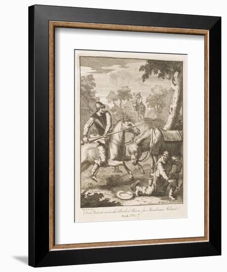 Don Quixote Seizes the Barber's Bason for the Mambrino's Helmet-William Hogarth-Framed Art Print