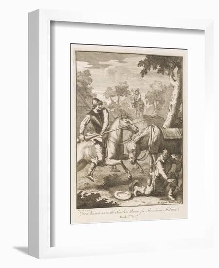 Don Quixote Seizes the Barber's Bason for the Mambrino's Helmet-William Hogarth-Framed Art Print