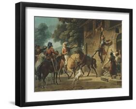 Don Quixote Standing on the Hindquarters of His Horse to Reach the Window of Dulcinea-Jean-frederic Schall-Framed Giclee Print