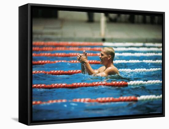 Don Schollander Gives Two Thumbs Up After Swimming Anchor on Relay Team at Summer Olympics-Art Rickerby-Framed Stretched Canvas