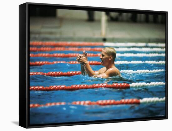 Don Schollander Gives Two Thumbs Up After Swimming Anchor on Relay Team at Summer Olympics-Art Rickerby-Framed Stretched Canvas