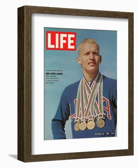 Don Schollander with his Four Olympic Gold Medals Won in Swimming Events, October 30, 1964-John Dominis-Framed Photographic Print