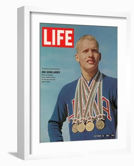 Don Schollander with his Four Olympic Gold Medals Won in Swimming Events, October 30, 1964-John Dominis-Framed Photographic Print