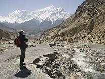 Trekker Enjoys the View on the Annapurna Circuit Trek, Jomsom, Himalayas, Nepal-Don Smith-Photographic Print