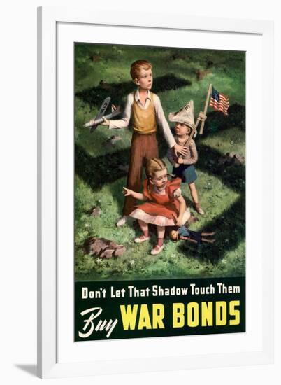 Don't Let That Shadow Touch Them - Anit-Nazi Buy War Bonds WWII Propaganda-null-Framed Art Print