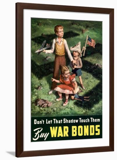 Don't Let That Shadow Touch Them - Anit-Nazi Buy War Bonds WWII Propaganda-null-Framed Art Print