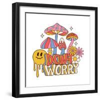 Don T Worry - Abstract 70S Retro Slogan, with Hippie Flowers Daisies, Melting Emoji and Psychedelic-Svetlana Shamshurina-Framed Photographic Print