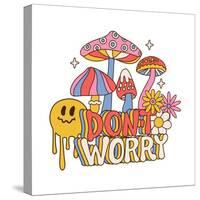 Don T Worry - Abstract 70S Retro Slogan, with Hippie Flowers Daisies, Melting Emoji and Psychedelic-Svetlana Shamshurina-Stretched Canvas