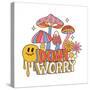 Don T Worry - Abstract 70S Retro Slogan, with Hippie Flowers Daisies, Melting Emoji and Psychedelic-Svetlana Shamshurina-Stretched Canvas