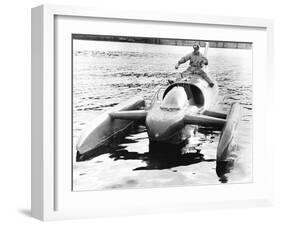 Donald Campbell Sits Astride His Jet Powered Boat, Bluebird K7, on Lake Coniston-null-Framed Photo