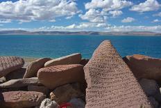 Mani Stone With Mantra, At Namtso Lake, Holy Mountain, Qinghai-Tibet Plateau, Tibet, China, Asia-Dong Lei-Photographic Print