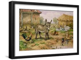 Donkey and Farmyard Fowl-Carl Donner-Framed Giclee Print