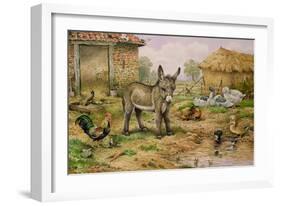 Donkey and Farmyard Fowl-Carl Donner-Framed Giclee Print