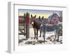 Donkeys and Barn-Russell Cobane-Framed Giclee Print