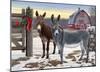 Donkeys and Barn-Russell Cobane-Mounted Giclee Print