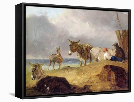 Donkeys and Figures on a Beach-Julius Caesar Ibbetson-Framed Stretched Canvas