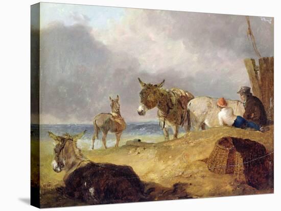 Donkeys and Figures on a Beach-Julius Caesar Ibbetson-Stretched Canvas