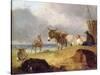 Donkeys and Figures on a Beach-Julius Caesar Ibbetson-Stretched Canvas