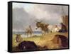 Donkeys and Figures on a Beach-Julius Caesar Ibbetson-Framed Stretched Canvas