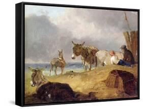 Donkeys and Figures on a Beach-Julius Caesar Ibbetson-Framed Stretched Canvas