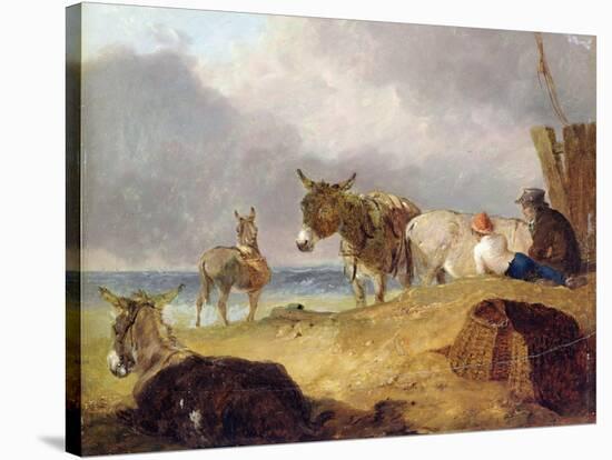 Donkeys and Figures on a Beach-Julius Caesar Ibbetson-Stretched Canvas