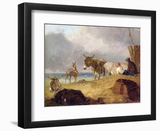Donkeys and Figures on a Beach-Julius Caesar Ibbetson-Framed Giclee Print