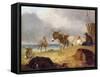 Donkeys and Figures on a Beach-Julius Caesar Ibbetson-Framed Stretched Canvas