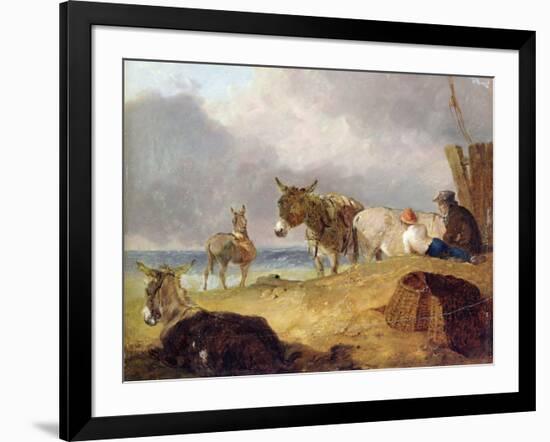 Donkeys and Figures on a Beach-Julius Caesar Ibbetson-Framed Giclee Print