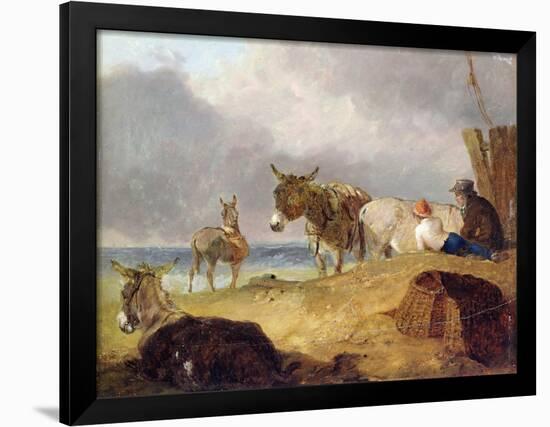 Donkeys and Figures on a Beach-Julius Caesar Ibbetson-Framed Giclee Print