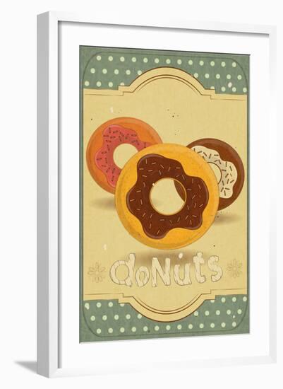 Donuts On Retro Card-elfivetrov-Framed Art Print