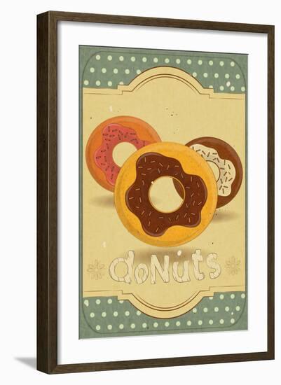 Donuts On Retro Card-elfivetrov-Framed Art Print