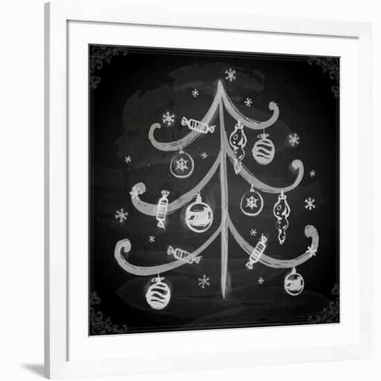 Doodle Christmas Tree with Balls for Xmas Design-Ozerina Anna-Framed Art Print