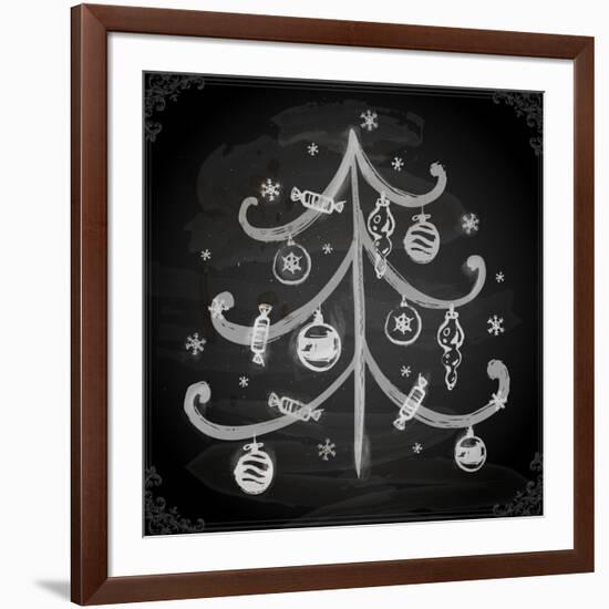 Doodle Christmas Tree with Balls for Xmas Design-Ozerina Anna-Framed Art Print