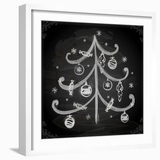 Doodle Christmas Tree with Balls for Xmas Design-Ozerina Anna-Framed Art Print