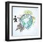 Doodle Image Of Earth And Environment-Pixelcraft-Framed Art Print