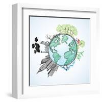 Doodle Image Of Earth And Environment-Pixelcraft-Framed Art Print