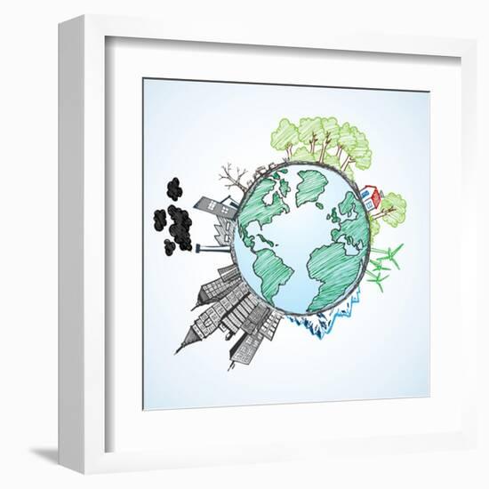 Doodle Image Of Earth And Environment-Pixelcraft-Framed Art Print