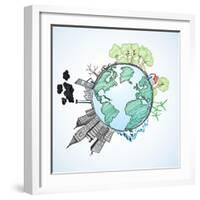 Doodle Image Of Earth And Environment-Pixelcraft-Framed Art Print