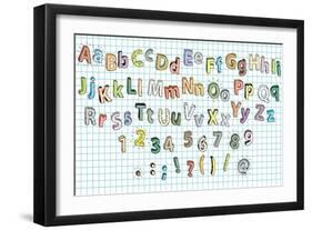 Doodled Grunge Alphabet-vook-Framed Art Print