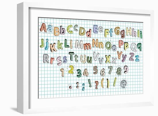 Doodled Grunge Alphabet-vook-Framed Art Print