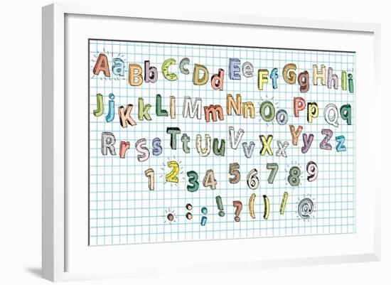 Doodled Grunge Alphabet-vook-Framed Art Print