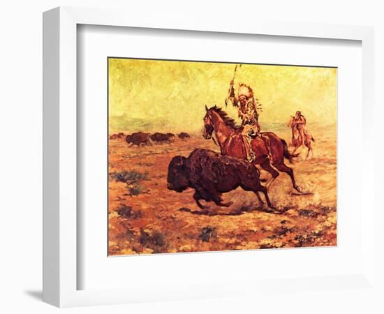 Doomed - Indian Hunting Buffalo-Charles Shreyvogel-Framed Art Print