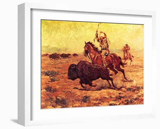 Doomed - Indian Hunting Buffalo-Charles Shreyvogel-Framed Art Print