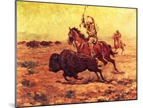 Doomed - Indian Hunting Buffalo-Charles Shreyvogel-Mounted Art Print