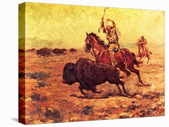 Doomed - Indian Hunting Buffalo-Charles Shreyvogel-Stretched Canvas