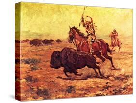 Doomed - Indian Hunting Buffalo-Charles Shreyvogel-Stretched Canvas